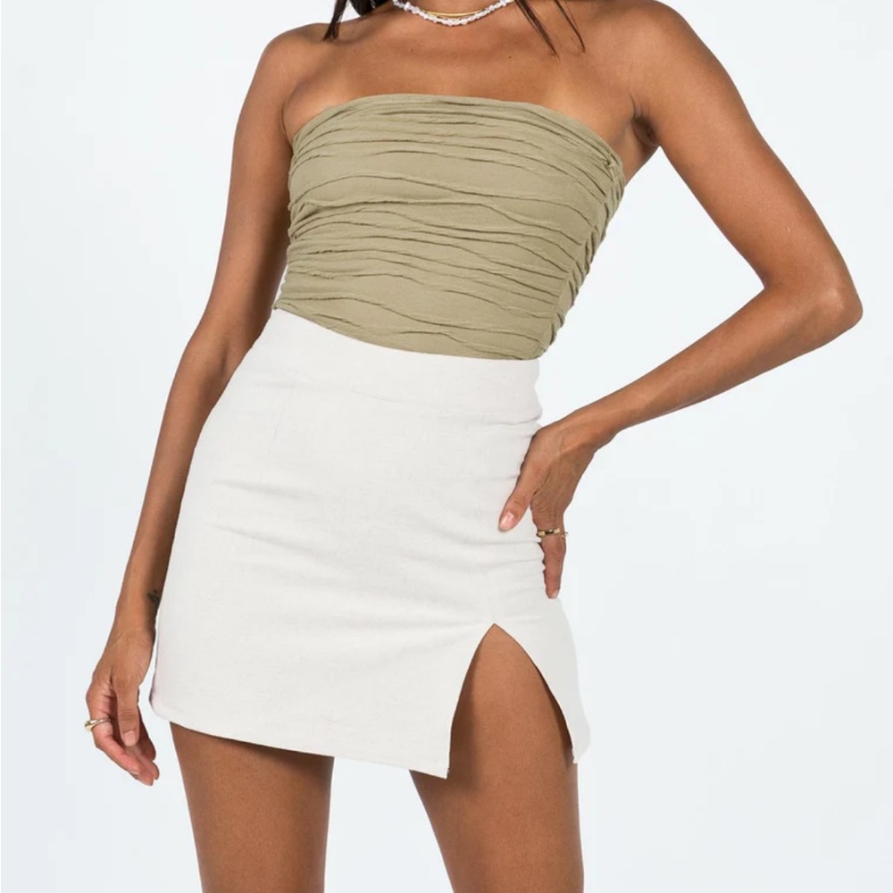 Lioness Cream Mini Skirt with Front Slit
